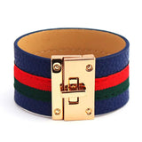 Red Green Ribbon Lock Wide Punk Charm Bracelets