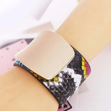 Leopard Cuff Leather Bracelet Women Metal Circle Wide Wrap Charm