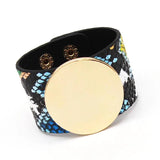 Leopard Cuff Leather Bracelet Women Metal Circle Wide Wrap Charm