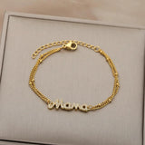 Family Heart Bracelet Stainless Steel Double Bead Link Chain