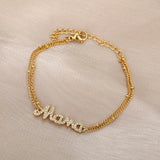 Family Heart Bracelet Stainless Steel Double Bead Link Chain