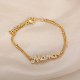 Family Heart Bracelet Stainless Steel Double Bead Link Chain