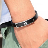 Turkey Flag Star and Moon Leather Bracelet Stainless Steel Wristband