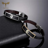 Turkey Flag Star and Moon Leather Bracelet Stainless Steel Wristband