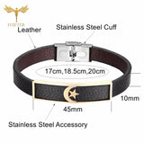 Turkey Flag Star and Moon Leather Bracelet Stainless Steel Wristband