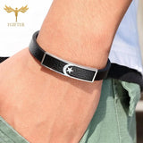 Turkey Flag Star and Moon Leather Bracelet Stainless Steel Wristband