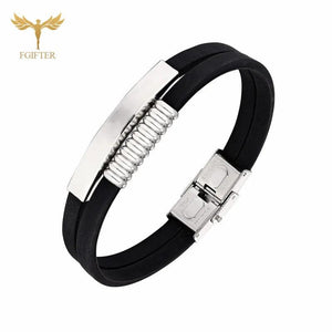 Custom Logo Silicone Wristband Stainless Steel Name Jewelry