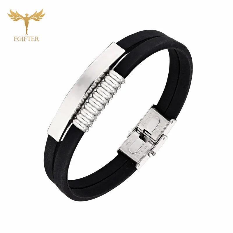 Custom Logo Silicone Wristband Stainless Steel Name Jewelry