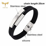 Custom Logo Silicone Wristband Stainless Steel Name Jewelry