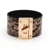 Multicolor Leather Bracelet for Women Steel Lock Wide Charm Bracelets