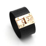 Multicolor Leather Bracelet for Women Steel Lock Wide Charm Bracelets