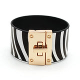Multicolor Leather Bracelet for Women Steel Lock Wide Charm Bracelets