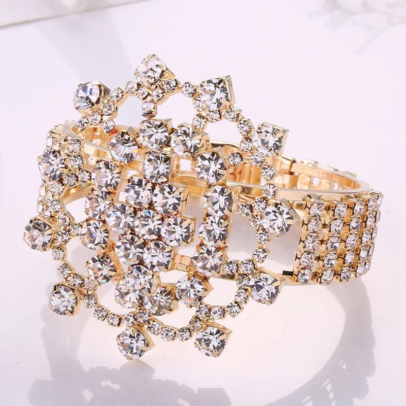 Rhinestone Cross Bracelet Multi-Row Stretch