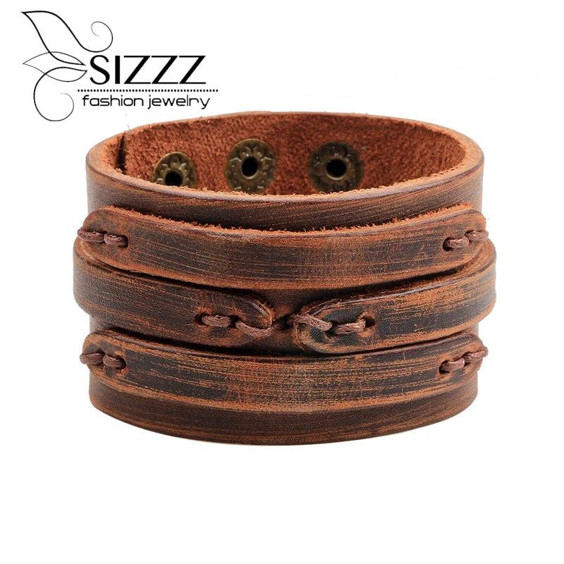 Wide Leather Cowboy Bracelet Punk Retro Leather Bracelet for Men