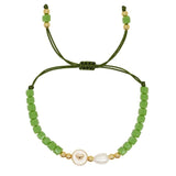 Green Seed Beaded Bracelet Plated Heart Charm Pearl Women Jewelry