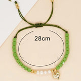 Green Seed Beaded Bracelet Plated Heart Charm Pearl Women Jewelry