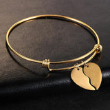 Heart Crown Charm Bracelet Stainless Steel Bangle for Couples