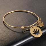 Heart Crown Charm Bracelet Stainless Steel Bangle for Couples