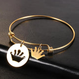 Heart Crown Charm Bracelet Stainless Steel Bangle for Couples