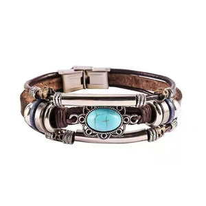 Turquoise Leather Multi-Layer Bracelet for Women