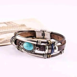 Turquoise Leather Multi-Layer Bracelet for Women