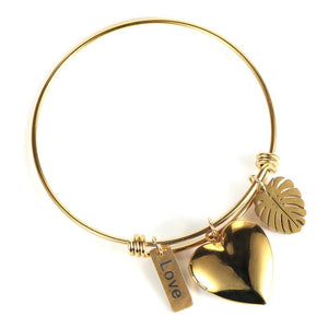 Stainless Steel Coil Bangle Bracelet With Charms