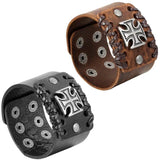 Punk Charm Big Cross Leather Bracelet for Men