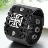 Punk Charm Big Cross Leather Bracelet for Men