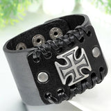 Punk Charm Big Cross Leather Bracelet for Men
