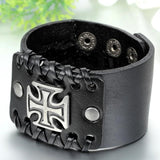 Punk Charm Big Cross Leather Bracelet for Men
