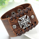 Punk Charm Big Cross Leather Bracelet for Men