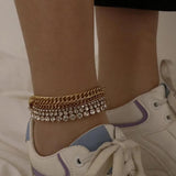 5pc Beach Anklet Set with Rhinestones