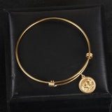 Golden Stainless Steel Bangle with Charms Bracelet