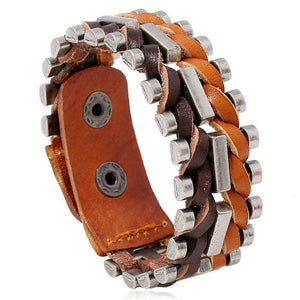 Retro Cowhide Motorcycle Gear Bracelet Men's Cycling Jewelry