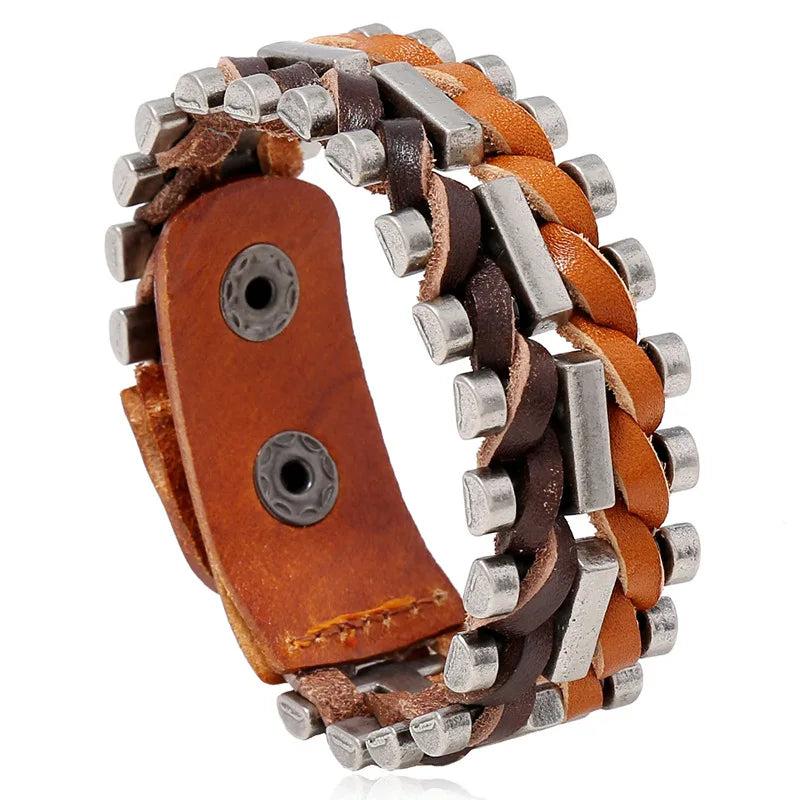 Retro Cowhide Motorcycle Gear Bracelet Men's Cycling Jewelry