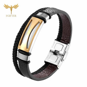 Men's Leather Charm Bangle Bracelet for Business Look