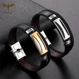 Men's Leather Charm Bangle Bracelet for Business Look