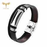 Men's Leather Charm Bangle Bracelet for Business Look
