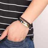 Men's Leather Charm Bangle Bracelet for Business Look