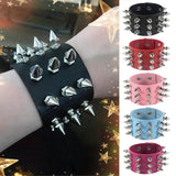 Cuspidal Spikes Rivet Stud Wide Cuff Leather Bracelet