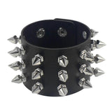 Cuspidal Spikes Rivet Stud Wide Cuff Leather Bracelet