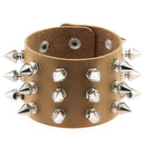 Cuspidal Spikes Rivet Stud Wide Cuff Leather Bracelet