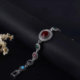 Vintage Jewelry Rhinestone Mens Bracelets Round Tibet Silver Resin Bracelet