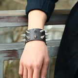 3 Row Spikes Rivet Stud Wide Cuff Leather Punk Bracelet