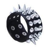 3 Row Spikes Rivet Stud Wide Cuff Leather Punk Bracelet