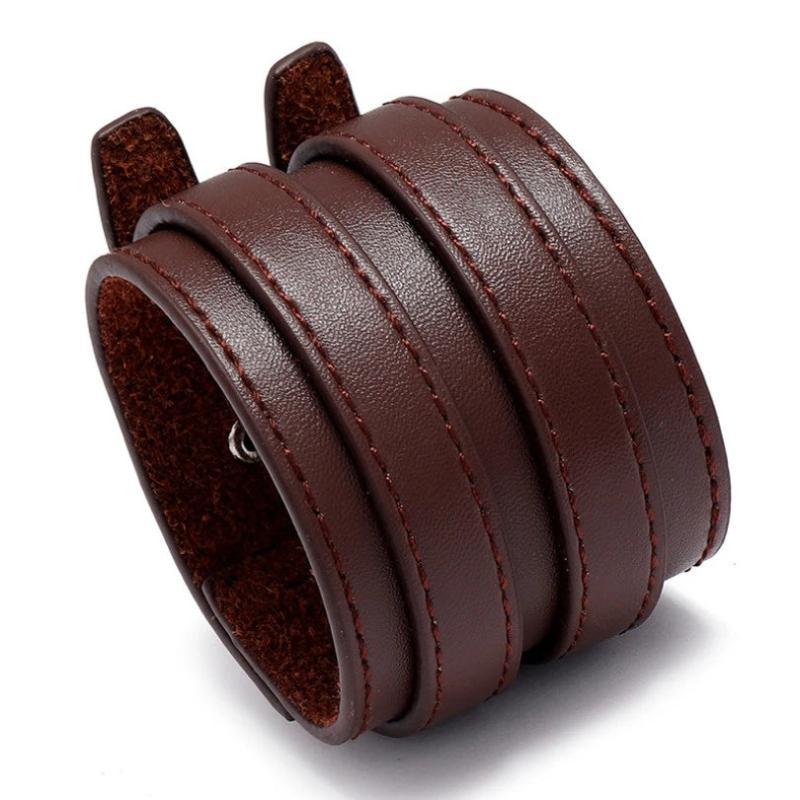 Wide Leather Cuff Bracelet Brown Charm Bangle Wrap Wristbands