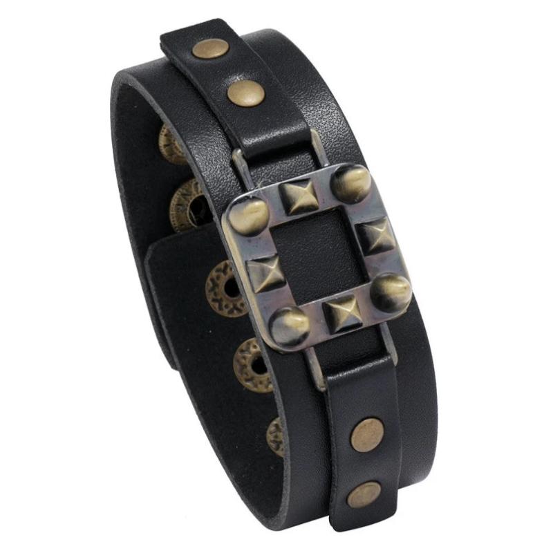 Punk Alloy Rivets Men Bracelet Cuff Vintage Leather Charms Wrap Bangle