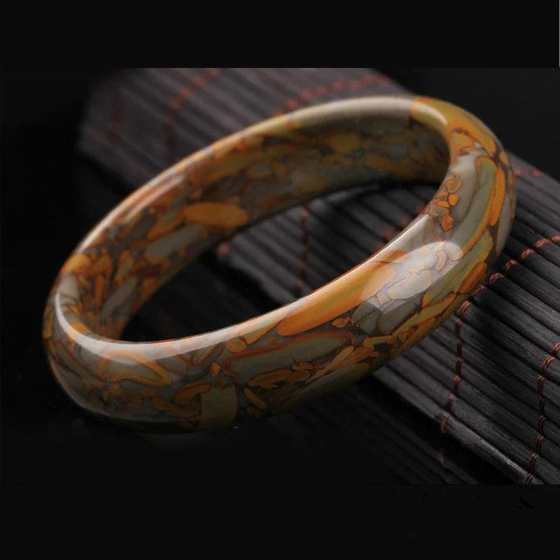 Hand-carved Wide Bar Jade Bracelet Bamboo Leaf Green Bracelet