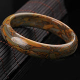 Hand-carved Wide Bar Jade Bracelet Bamboo Leaf Green Bracelet