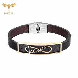 Infinite Leather Bracelet Charm Couple Bangles Stainless Steel